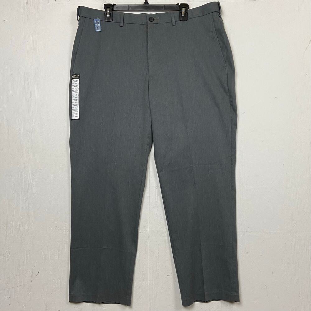Haggar Men's Gray Flat Front Classic Fit Premium No Iron Khaki Pants 40W X 30L